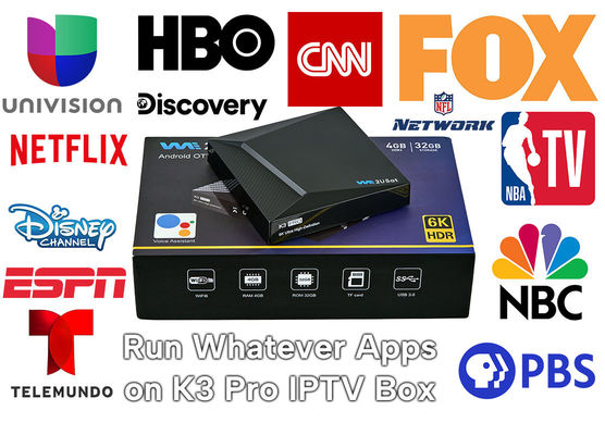 Μαύρο Android IPTV Box K3 Pro OTT Streaming Box Δια βίου IPTV Smart Box